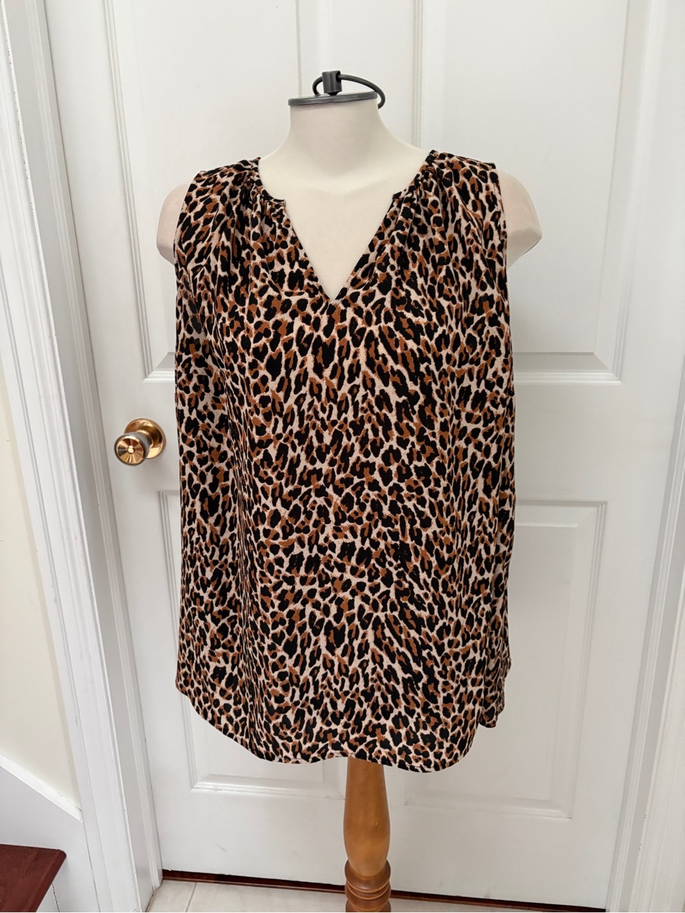 Lane Bryant Sleeveless Leopard Print V-Neck Top - Brown/Black